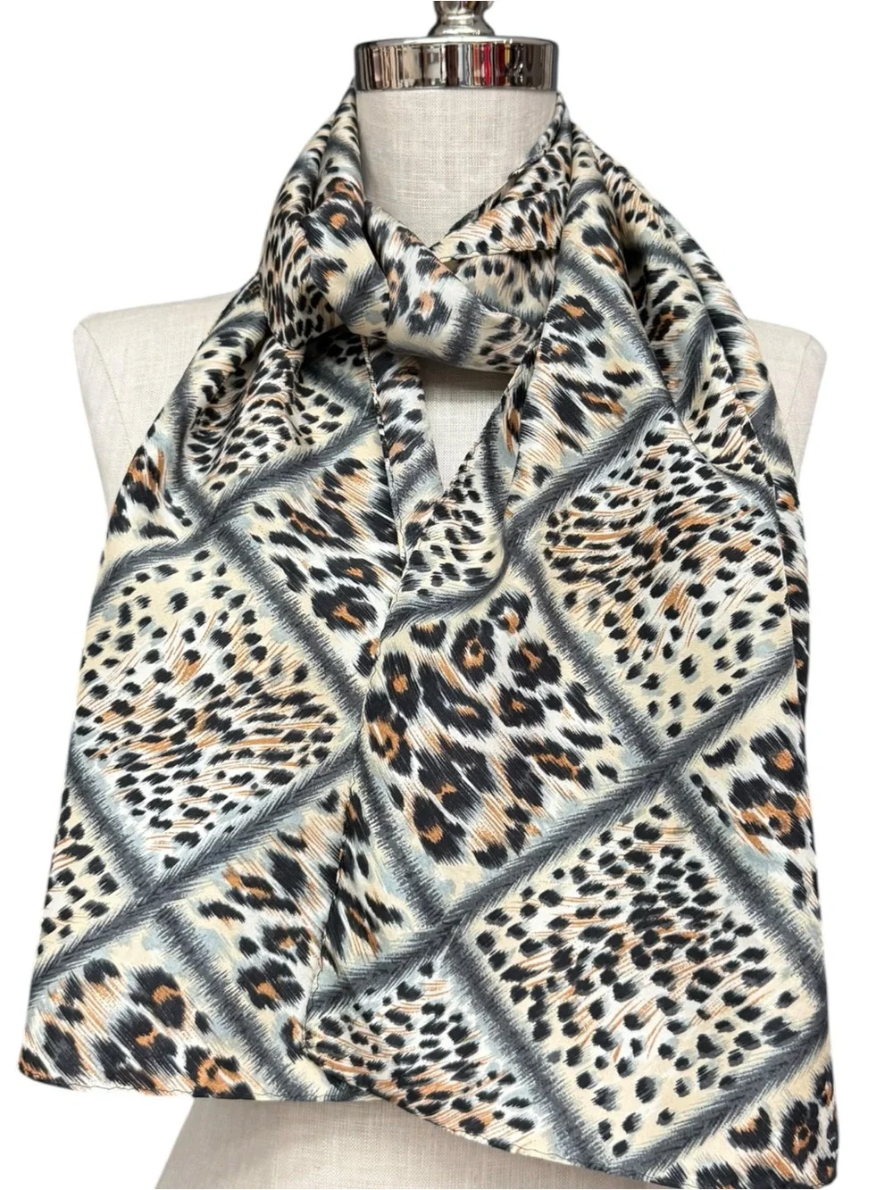 Leopard Print Women's Scarf Cream, Black & Tan Animal Print Silk Scarf